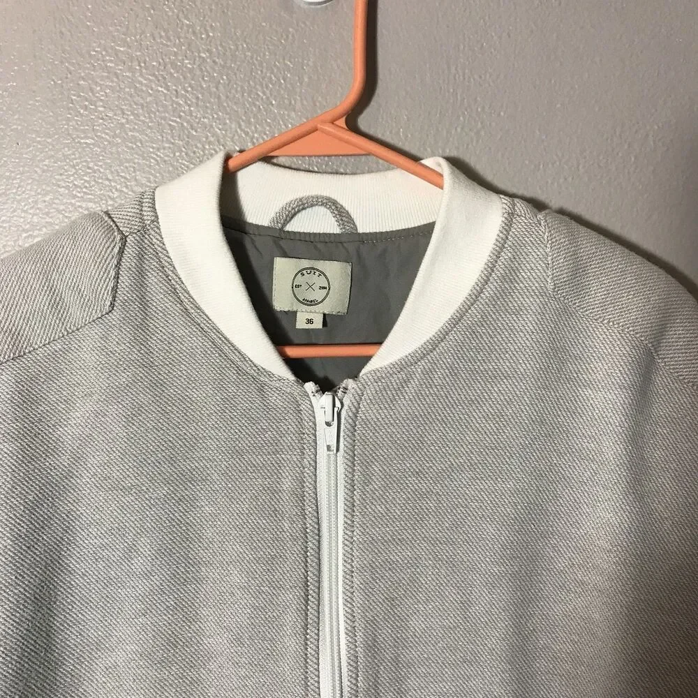 Suit Apparel Beige Zip Up Mens Jacket Sz 36 100% Cotton